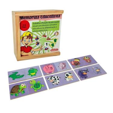 Imagem de Memória Animais e Filhotes Jogo Pedagógico Infantil MDF Brinquedos Edu
