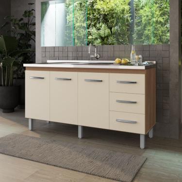 Imagem de Balcão 160cm Emily 03 Portas e 03 Gavetas com Pia e Cuba GhelPlus Savana Off White Moblis