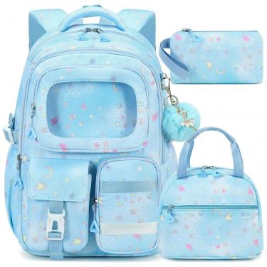 Imagem de Mochila escolar AO ALI VICTORY azul 3 em 1 com lancheira e estojo para notebook até 16"