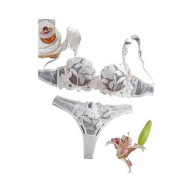 Imagem de Conjunto De Sutiã E Calcinha Transparente Floral Sexy Para Mulheres, L
