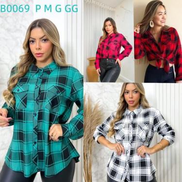 Imagem de Camisa Xadrez Manga Longa Feminina Com Bolsos  - Xora Menina, Vermelho