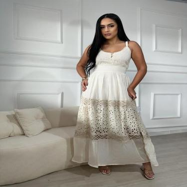 Imagem de Vestido Longo Indiano 100% Algodão M-G-GG - A.M Modas, Branco, M