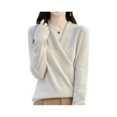 Imagem de Suéter Feminino De Lã Merino E Caxemira Grossa, Tricô De Manga Longa, 