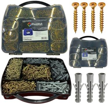 Imagem de Kit Parafusos Buchas 1000 Pçs C/Maleta Chipboard P/Madeira