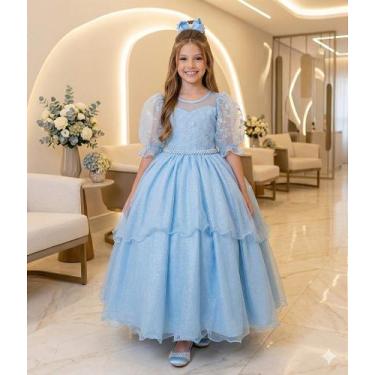 Imagem de Vestido Longo Bella Child Azul Bebê com Bordados e Tule, Spindle, 4