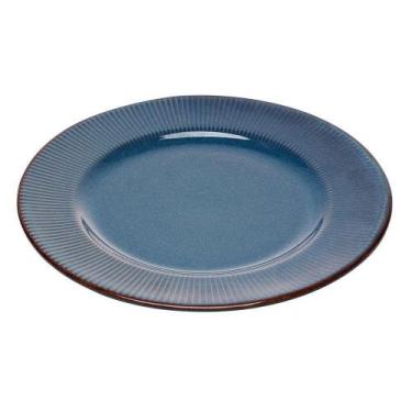 Imagem de Prato Raso De Jantar Ceramica Azul Linear Rústico 27cm Lyor