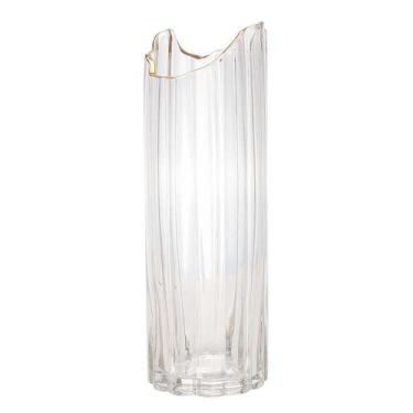 Imagem de Vaso De Vidro Transparente Com Borda Dourada Para Flores Arranjos Plan