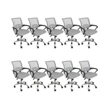 Imagem de Kit 10 Cadeiras De Escritório Begonia Mesh Ergonômico Cinza - Oficial 