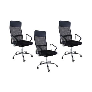 Imagem de Kit 3 Cadeiras de Escritorio Nagano Tela Mesh Ergonômica - Preto