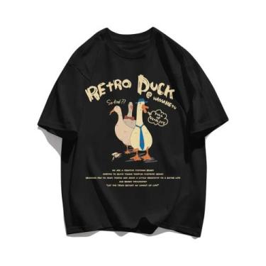 Imagem de Camisetas De Algodão Com Estampa De Pato Retro Para Homens, Soltas E R