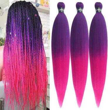 Imagem de Braiding Hair Wuqibawu, ombre pré-esticado, roxo, rosa, 26 polegadas