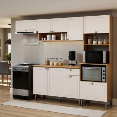 Imagem de Cozinha Compacta Essência Frizz 9 Portas 1 Gaveta 100% Mdf Cinamomo Fosco/Branco - Geni...