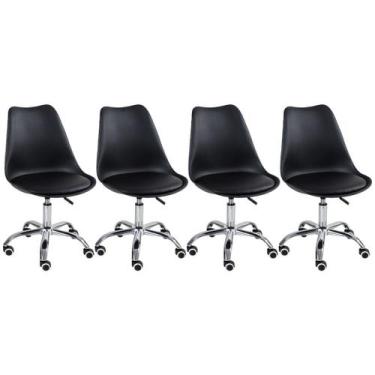 Imagem de Kit 4 cadeiras com rodízios Tulipa Office Escritório - Preto - Laraz