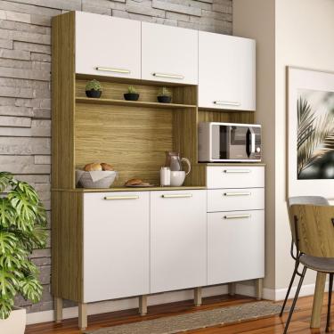 Imagem de Armario de Cozinha Compacta Santiago 6 Portas 2 Gavetas MDF 160cm Amadeirado