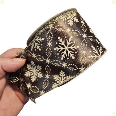 Imagem de Fita Decorativa 01574 6,3 cm X 9,15 m com Arame Marrom Tok da Casa