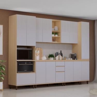 Imagem de Cozinha Completa 6 Pçs Espaço Micro-ondas E Tampo 310cm Aur Carvalho-cinza Cristal