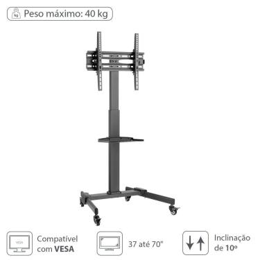Imagem de Suporte Rack Para Tv De 37" A 70" Até 40kg Com Bandeja - Sr150