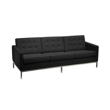 Imagem de Sofá Florence Knoll 3 Lugares 218CM Preto em Couro Natural com Base Cromada para Sala d...