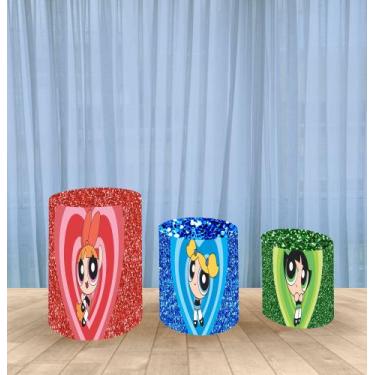 Imagem de Capa Para Trio De Mesas Cilindro Meninas Superpoderosas Kit 3 Capas - 