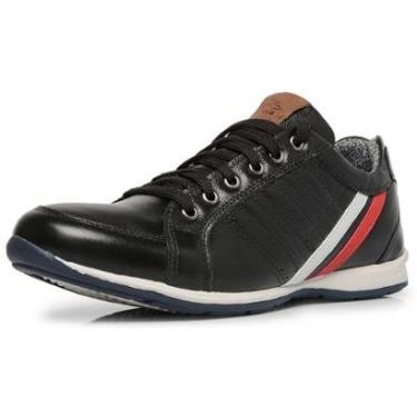 Imagem de Sapatenis Casual Masculino Couro Com Cadarço Detalhe Listras Laterais Palmilha EVA Conf...