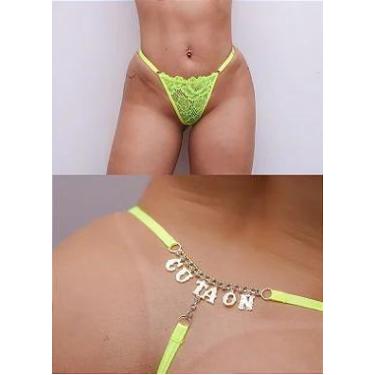 Imagem de Calcinha Renda com Fio e Strass Amarelo Neon - Calcinha Jóia Atrás - n
