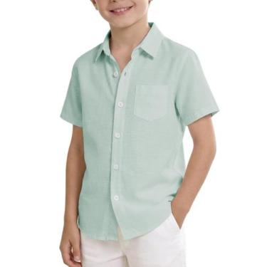 Imagem de Camisa masculina de linho UeLoop, manga curta, casual, verde sálvia 13