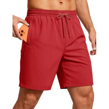 Imagem de Shorts de corrida atléticos MAGCOMSEN para homens vermelhos tamanho L