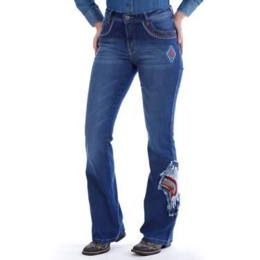 Imagem de Calça Country Feminina Jeans Flare Bordado Cocar - Rodeo Farm, 38