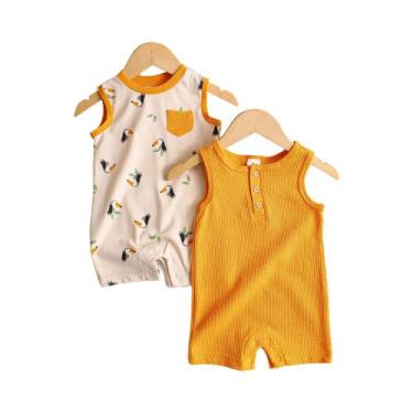 Imagem de Conjunto De Macacões E Chapéu De Verão Para Bebê Menino 3 Peças Em Alg
