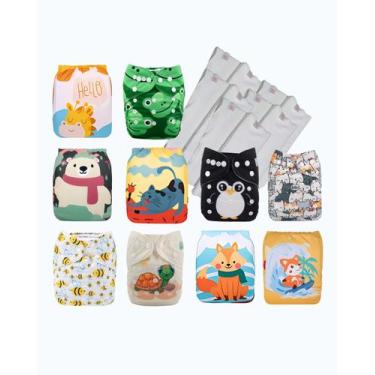 Imagem de Kit 10 Fraldas Ecológicas Reutilizáveis Premium 10 Absorventes Melton 