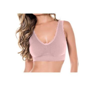 Imagem de Top com Renda e Bojo Removível Sem Costura - Zee Rucci, Rosa, Claro, G