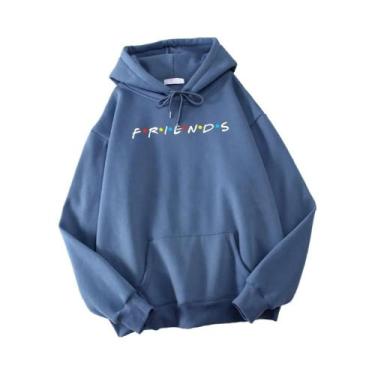 Imagem de Moletom Masculino Oversize Coreano De Lã Com Capuz E Estampa Friends, 