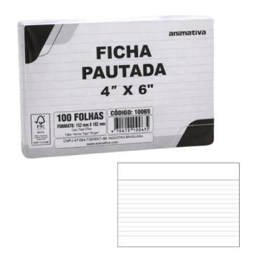 Imagem de Kit 500 Fichas Pautada 4x6 Gramatura 150g/m Tamanho 10x15cm - ANIMATIV