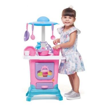 Imagem de Cozinha Infantil Menina Completa Pia Fogão Forno Sai Água - Calesita -