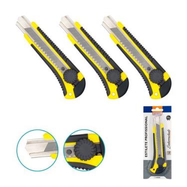 Imagem de Kit com 3 Estiletes Profissionais 18mm Cabo Emborrachado e Trava Circu