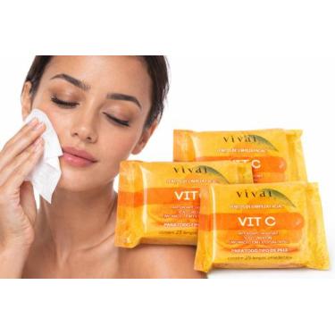 Imagem de 3 Lenços Demaquilante Vitamina C Vivai 75un Clareia e Hidrata