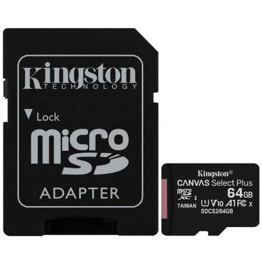 Imagem de Cartão de Memória Micro SD Kingston Canvas Select Plus 64GB Classe 10 UHS-I 100MB-s com Adaptador SD