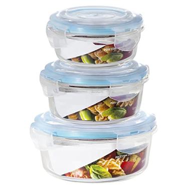 Imagem de Kit Conjunto 3 Potes Herméticos Marmita Mantimentos Tamanhos Variados (Azul)