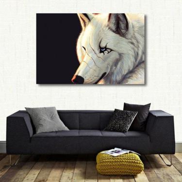 Imagem de Quadro decorativo Lobo Branco Animais com Tela de Tecido