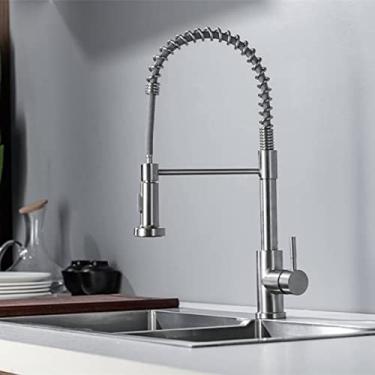 Imagem de Torneira de cozinha preta fosca montada no convés torneira misturadora de 360 ​​graus de rotação pulverizador bico de pia de cozinha torneiras quentes e frias, escovado, china