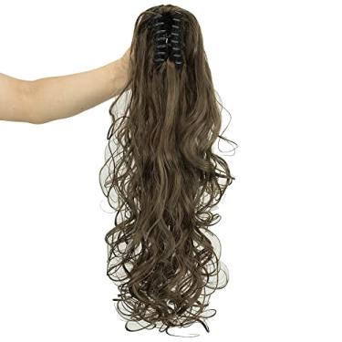 Imagem de IMISSU Clipe de mandíbula cacheado grosso e bagunçado Extensões de cabelo de rabo de cavalo Clipe de rabo de cavalo em peruca (Marrom)