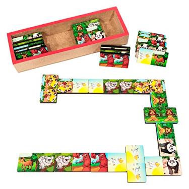 Imagem de Dominó Infantil Educativo De Animais MDF Pedagógico Escolar Pedagógico Presente Criança De Madeira Escolar