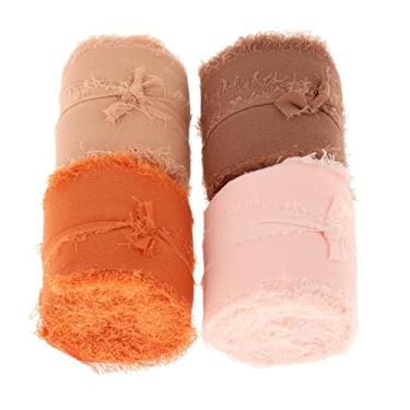 Imagem de Colaxi Fita de seda de chiffon com franja 4X feita à mão 5 cm x 5 jardas decorações bordas desfiadas fita para decoração de casamento dia dos namorados artesanato DIY, laranja