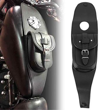 Imagem de Ymiko Bolsa de couro para tanque de gasolina para motocicleta couro PU capa para tanque de combustível de combustível almofada babador com bolsa para moto console de painel bolsa central (preta)