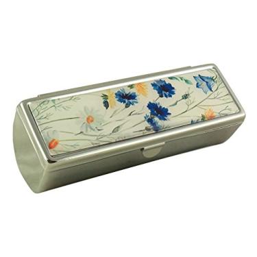 Imagem de Estojo de batom Houder Designer com espelho para bolsa – Suporte decorativo de batom com caixa de presente – Forrado em veludo – Proteja seus batons com estilo (flores azuis)
