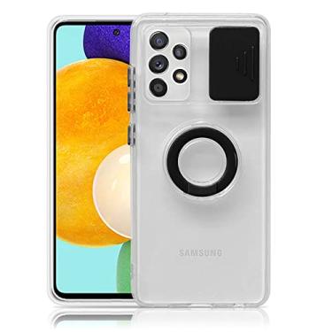Imagem de Capa de proteção de câmera de lente deslizante para Samsung Galaxy S22 S21 A12 A32 A22 A52 A53 A72 Ultra Plus 5G suporte de anel transparente capa de telefone, preta, para Samsung A21S