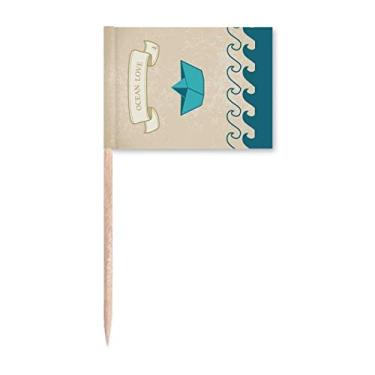Imagem de Marcador de palito de dente de barco dobrável de papel oceano amor mar vela decoração de festa