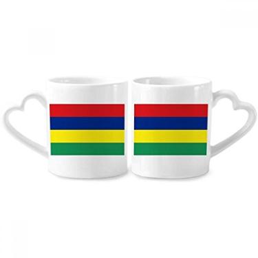 Imagem de Conjunto de canecas de porcelana para casal, bandeira nacional das Maurícios, bandeira africana, coração