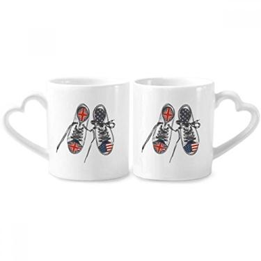 Imagem de Sapatos de lona com estampa de bandeira dos EUA Reino Unido conjunto de canecas de porcelana para casais, copo de cerâmica para amante, alça de