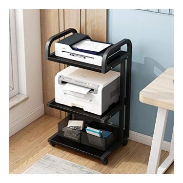 Imagem de KIZQYN Suporte de impressora 3 prateleiras Suporte de carrinho de impressora com rodas Rack de armazenamento multifuncional Organizador de papel para impressora de mesa de casa e escritório (Cor: Blac-a)